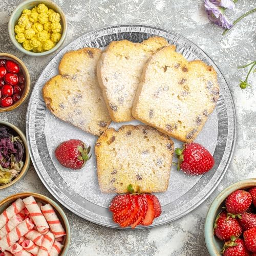 15 Pack Disposable Pizza Pans 14IN, Large Aluminium Foil Serving Platters/Trays for Parties, Silver Embossed Foil Serving Dishes/Plates for Vegetable, Fruit, Slices of Cake, Cookies