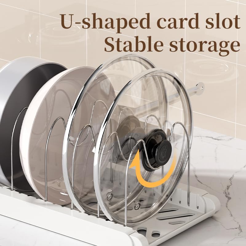 Pot Rack -Expandable Pan Organizer for Cabinet,Pot Lid Holder with 7 Adjustable Compartment for Kitchen Cabinet Cookware Baking Frying Rack,Black