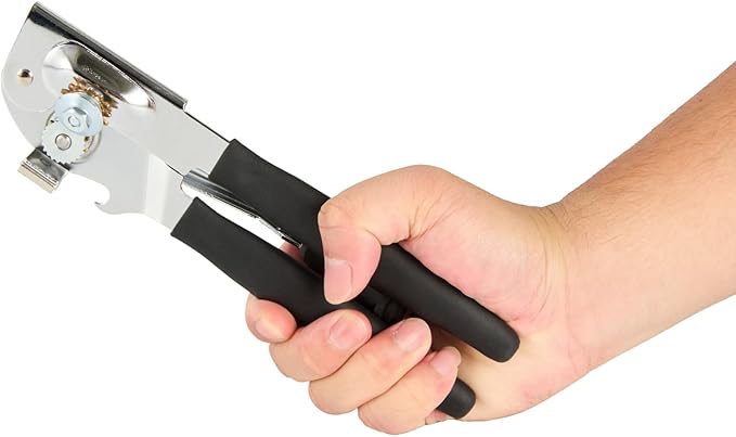 Restaurantware Stainless Steel Magnetic Manual Can Opener - 36 Pack - German Standard Black Crank Can Opener with Magnet, Ergonomic Handle, Non-Slip- Heavy-Duty Hand Can Opener, Easy Turn, Sharp Blade
