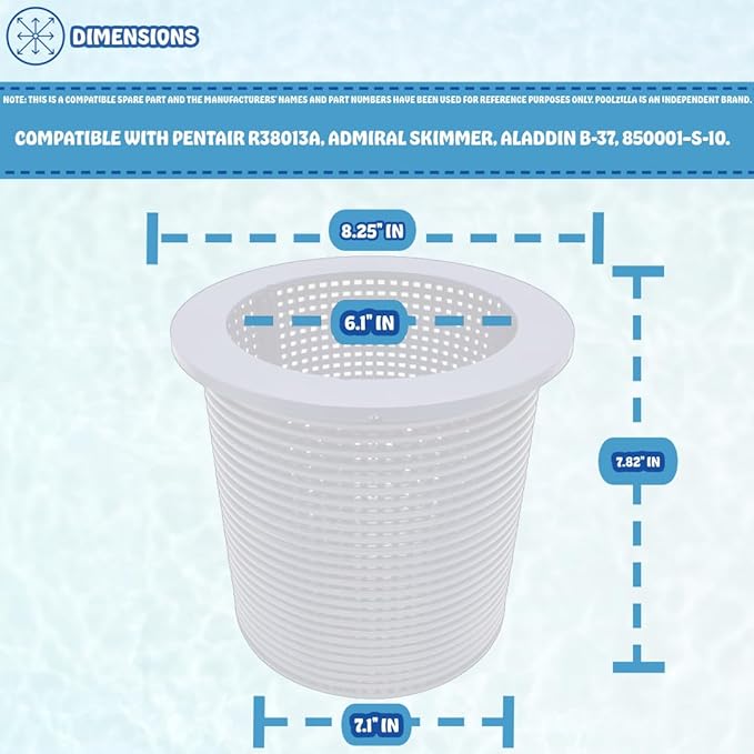 Poolzilla 1 Pack Premium Skimmer Basket, (White) Replacement for Pentair 38013A fo Floating Weir, Admiral Skimmer, Aladdin B-37, 850001–S-10, Made of Durable ABS Plastic