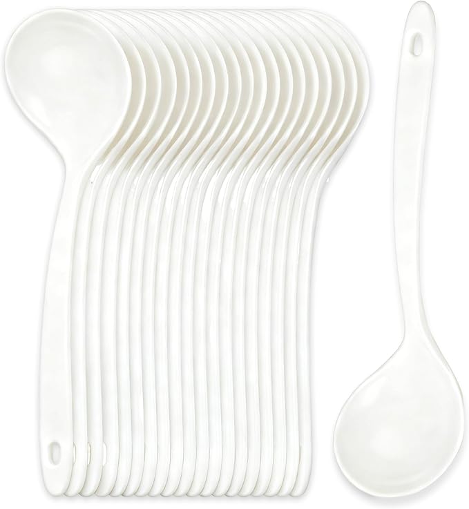 Large Plastic Serving Spoons,Disposable Heavy Duty Serving Spoons,Long Handle Scoop Soup Rice Ladle for Party Catering Buffet Restaurant,20 Pieces,White