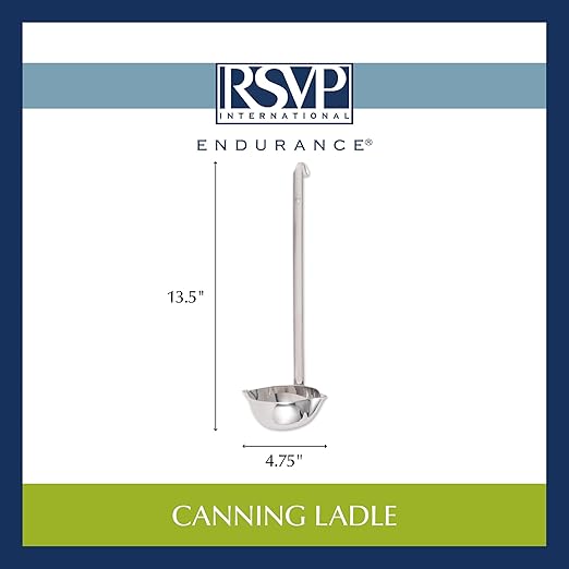 RSVP International Endurance Canning Collection Non-Reactive 18/8 Stainless Steel, Dishwasher Safe, Ladle, 13-1/2"