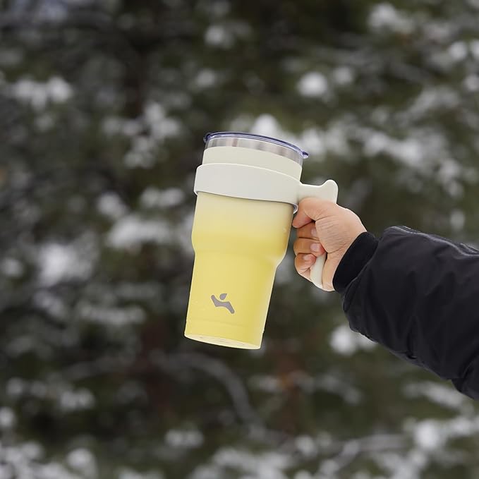 20 oz Tumbler with Handle and 2 Straw 2 Lid, Insulated Water Bottle Stainless Steel Vacuum Cup Reusable Travel Mug,Lemon