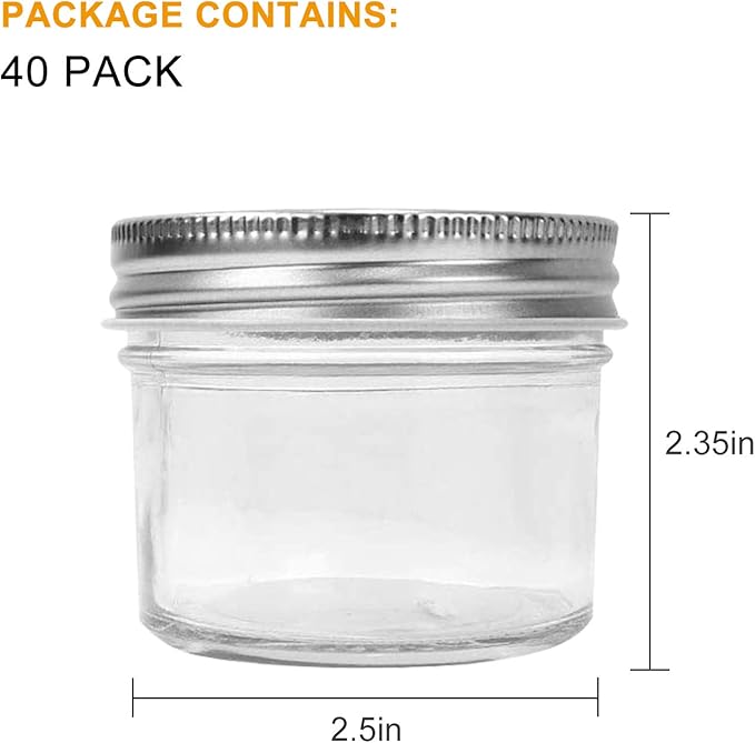 Accguan 4oz / 120ml Mason Jars Glass Jelly Jars, Canning Jars With Regular Lids, Ideal for Honey,Jam,Wedding Favors,Shower Favors, 40 Pack
