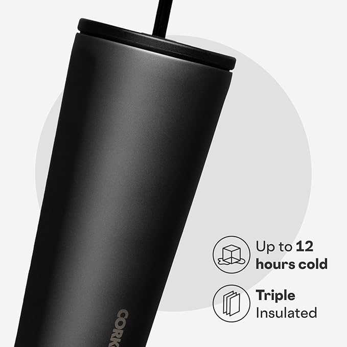 Corkcicle Cold Cup Insulated Tumbler with Straw - Keeps Drinks Cold for 12 Hours - Triple-Insulated Stainless Steel - Leak-Resistant Lid - Summer Drinkware Gift - 24 oz - Ceramic Slate