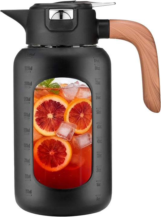 84 oz/2.5 Liter Glass Pitcher with Lid and Handle, Glass Carafe/Jug for Hot/Cold Water, Large Iced Tea Pitcher for Coffee, Juice and Homemade Beverage
