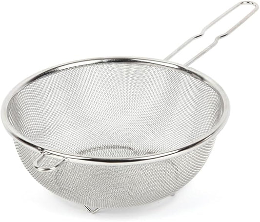 8″ Stainless Steel Fine Mesh Strainer with Feet – Standing Colander with Handle for Strain, Sift, Drain & Rinse Vegetables, Fruits & Pasta