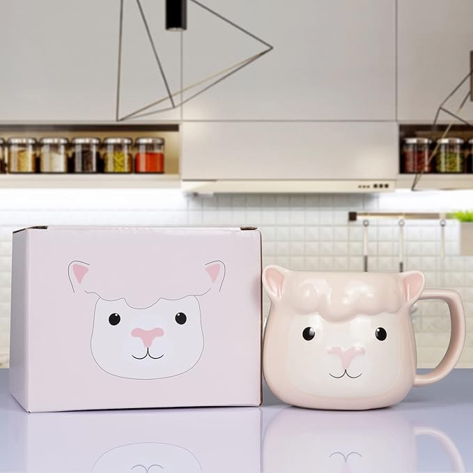 Llama Coffee Mug 14 oz Ceramic Novelty Coffee Mug 3D Porcelain Tea Mug for Women Christmas Housewarming Holiday Birthday Gifts for Women Mom Kids Teacher and Best Friend Pink