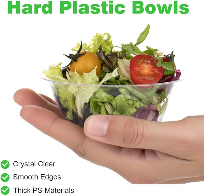 100 Pack Small Clear Plastic Bowls, 12oz Hard Disposable Salad Bowls, Disposable Bowl for Party Serving, Ice Creams, Desserts, Catering, Special Events