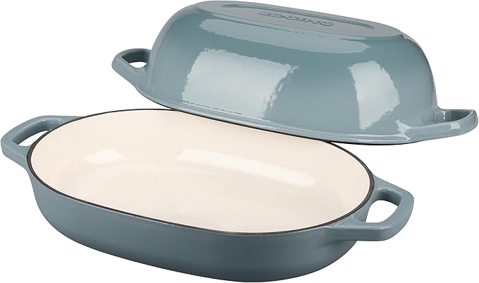 Enameled Cast Iron Oval Dutch Oven Pot with Lid, Dutch Oven for Sourdough Bread Baking, Bread Oven, Bread Dutch Oven, Oval Bread Pan, 7qt, Seasalt