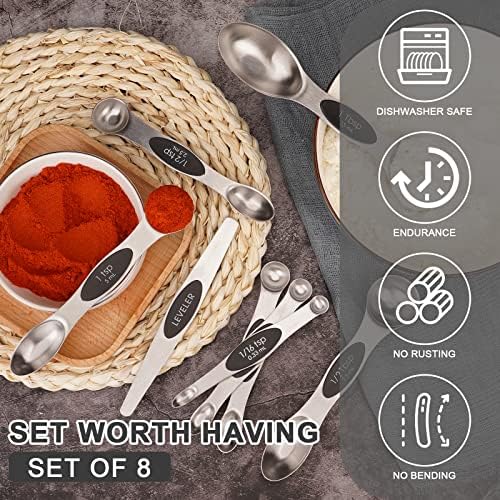 Aovchei 8 PCS Black Magnetic Measuring Spoons Set