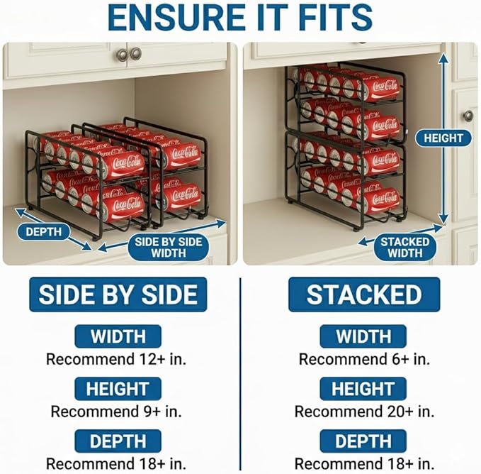 Soda Can Organizer Storage Rack, 2 Pack Stackable Beverage Soda Can Dispenser Organizer Holder for Refrigerator, Cabinet, Pantry (Black)