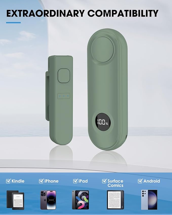 Remote Page Turner for Kindle Reading Accessories, Clicke for iPad iPhone Android Tablets E-Book Reading Noels, Camera Remote Shutter Selfie Controller, Green