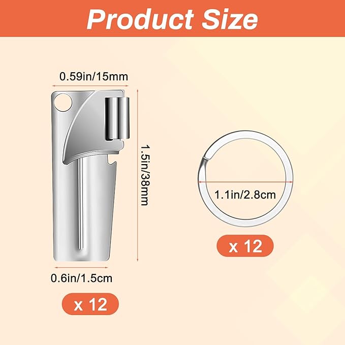 12 Pieces Military Style Can Openers with Key Rings, Anglecai P-38 Military Camping Can Openers Stainless Steel Army Survival Cans Opener Portable Cans Opener for Traveling (Style 4 (P38))