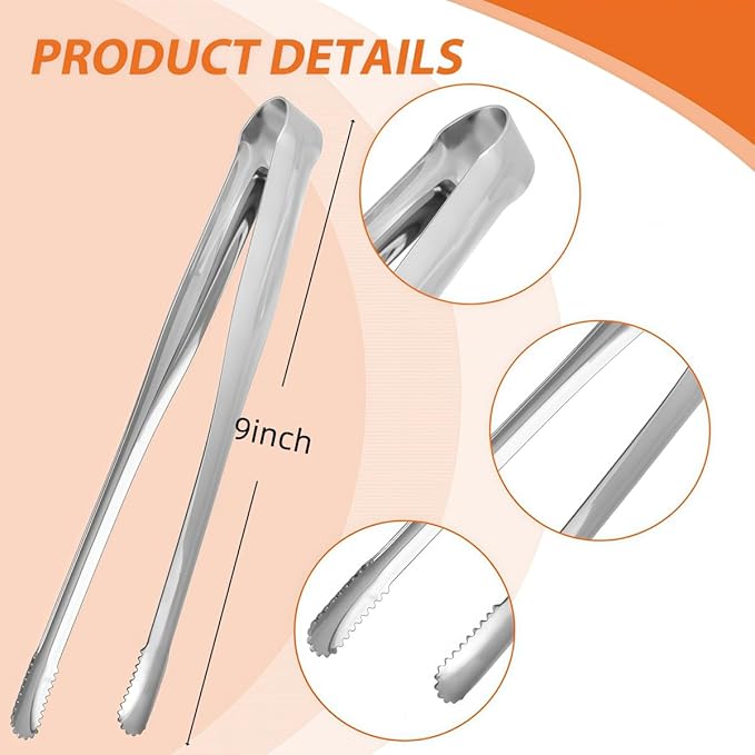 8 Pack Kitchen Tongs, Stainless Steel Serving Tongs with Non-Slip Tips for Cooking，Easily Control Kitchen Tweezer, Multi-Purpose Korean Tong for Baking, Food Plating, BBQ (9 Inch)