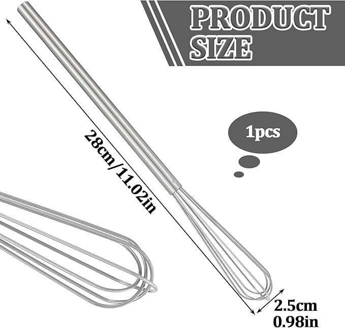 Small Whisk, 9.8in Stainless Steel Whisk Tiny Skinny Whisk for Cooking Whisking Blending Beating Stirring