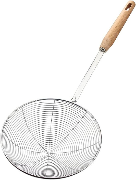 Spider Strainer, Cooking Spider,7.9-inch Extra Large Spider Spoon with Wood Handle, Stainless Steel Spider Cooking Utensil for Cooking and Frying