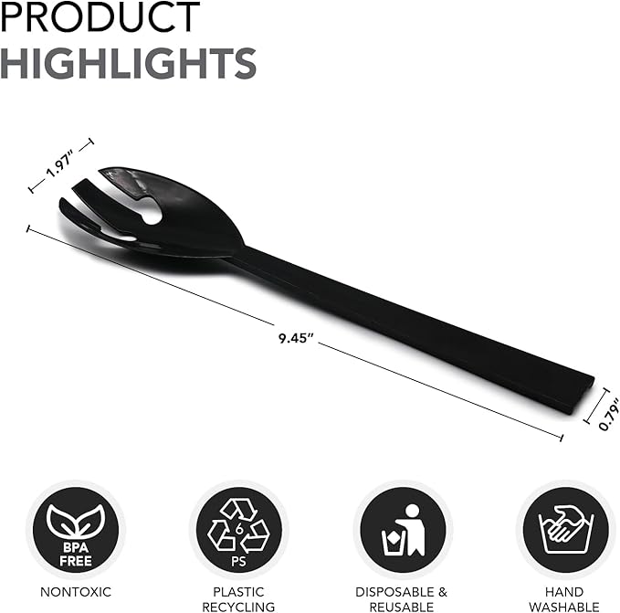 Party Essentials Plastic Party Buffet Serving Utensils Kit, Spoons/Forks/Tongs, 20-Piece, Black