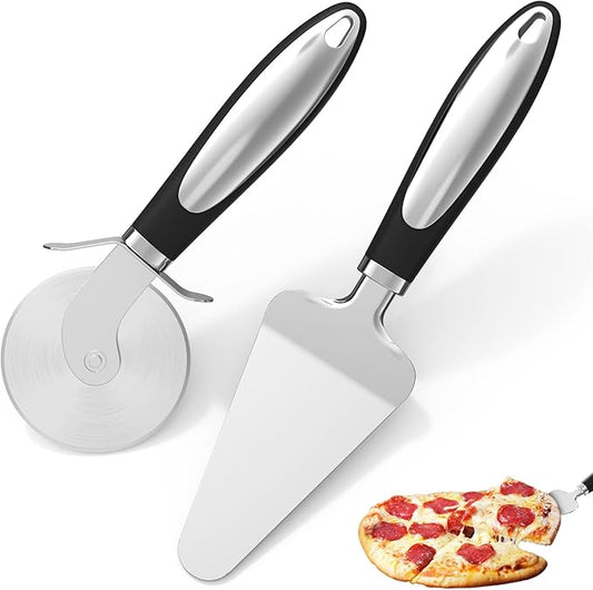 2PCS Pizza Wheel Cutter and Pie Server - Non-Slip Handle, Sharp Stainless Steel Pizza Slicer