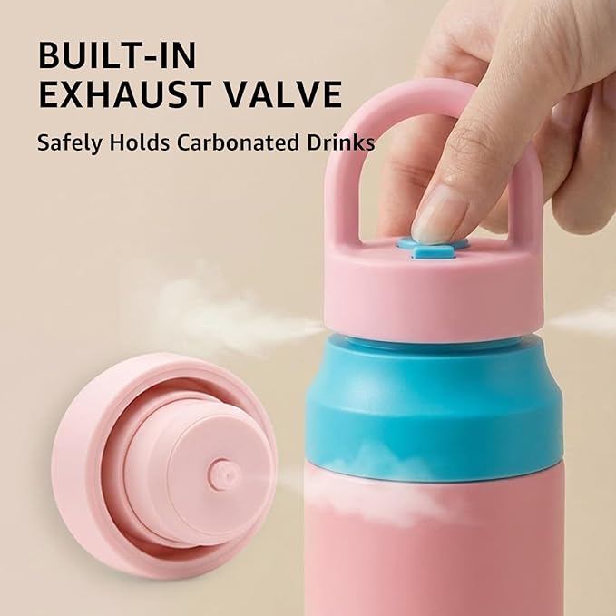 Pink Stainless Steel Water Bottle Insulated 20 oz Tumbler with Handle,Leak Proof Travel Bottles,Water Cup with Lids