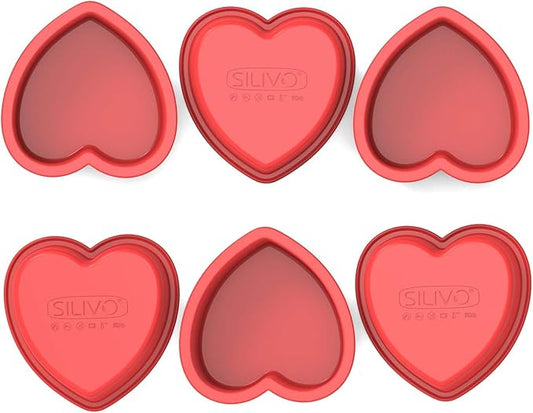 SILIVO 4 inch Heart Cake Pans (6 Pack) - Nonstick Mini Heart Shaped Cake Pans for Smash Cake, Muffin and Cupcake