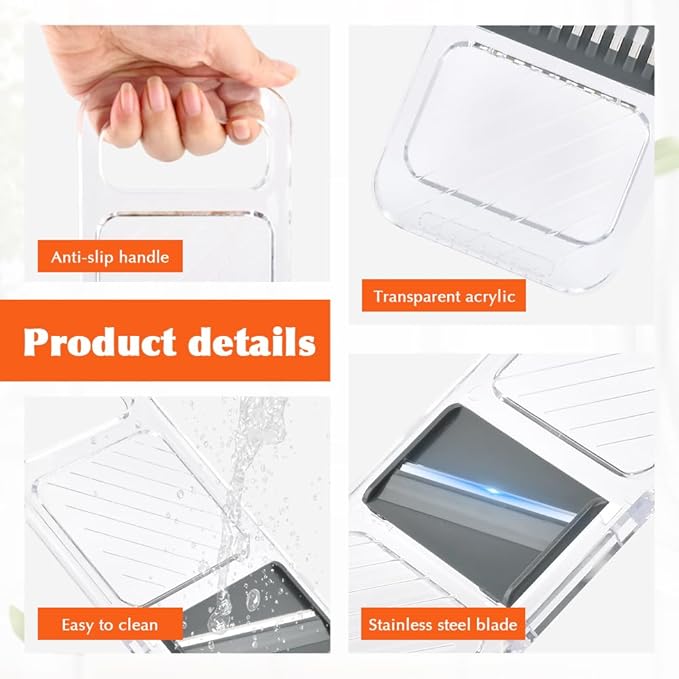 Multifunctional Mandoline Slicer,6-in-1 Adjustable Blade,Transparent Vegetable Cutter with Safe Hand Guard,Easy-Clean & Compact Storage for Salad Prep, Chips, Fruits & Daily Cooking