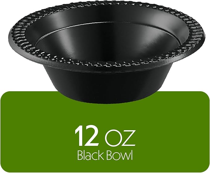 PLASTICPRO 800 PCS Black Plastic Bowls Light Weight 12 oz Plastic Soup Bowls Black Salad Plates Disposable for Party and Wedding