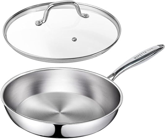 11.5 inch Tri-Ply Stainless Steel Frying Pan with Lid,No Coatings PFOA&PTFE Free Skillets,Chef's Pans,Dishwasher and Oven Safe Cookware, Compatible with All Cooktops