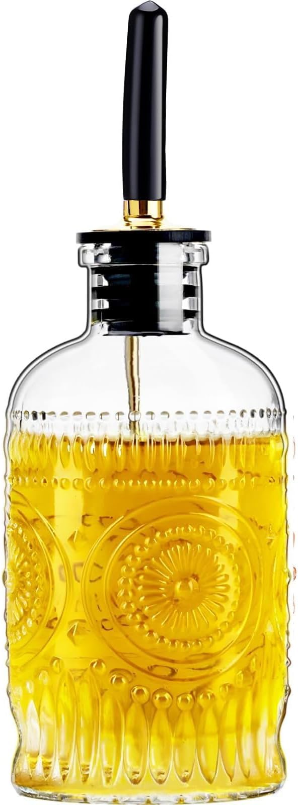 Olive Oil Dispenser Bottle for Kitchen with Metal Spout, Glass Oil Bottles 7OZ, Elegant Glass Cooking Dispenser for Kitchen