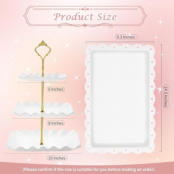 PinCute 5 Pcs Dessert Table Display Set - 2 X Cupcake Stand Holder/Cup Cake Tier Tower & 3 X Serving Tray Combo for Tea Party, Birthday, Baby Shower (Wave Square)