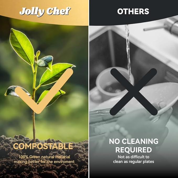 JOLLY CHEF Small Compostable 5 Compartment Paper Plates 10 * 8.25 * 1 inch 125 Pack Disposable Eco-Friendly Biodegradable Food Trays for Primary and Secondary School Students’ Lunch (Brown)