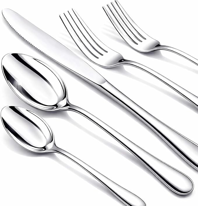 60 Piece Silverware Set for 12, Premium Stainless Steel Flatware Set, Eating Utensil Sets with Steak knives, Cutlery Tableware Service Include Fork Knife Spoon Set, Mirror Polished
