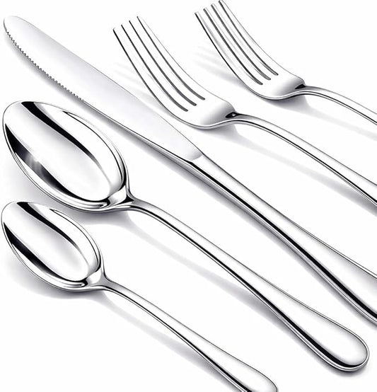 60 Piece Silverware Set for 12, Premium Stainless Steel Flatware Set, Eating Utensil Sets with Steak knives, Cutlery Tableware Service Include Fork Knife Spoon Set, Mirror Polished