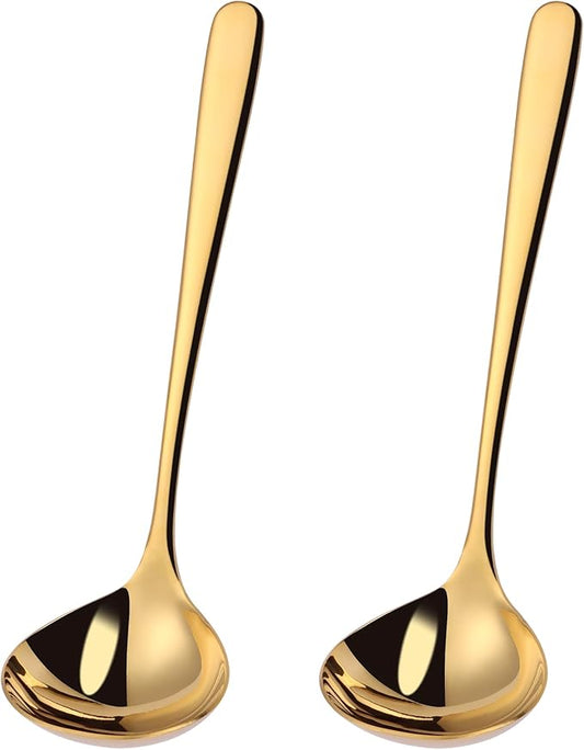9.5 Inch Gold Ladle Spoons SUS304 Stainless Steel Soup Ladle 2 oz. Gravy Sauce Kitchen Ladle for serving(Set of 2)