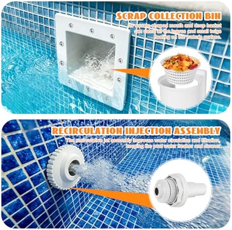 Above Ground Pool Skimmer Kit,Thru-Wall Skimmer with Accessories,Heavy Duty WallMount Pool Skimmer for Standard Pool Wall Openings,for Filter Leaves, Hair ect.(White)