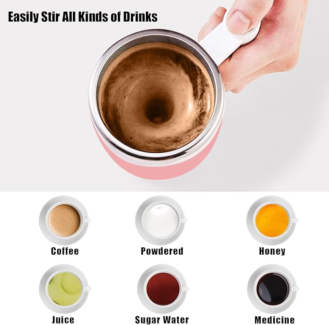 Self Stirring Mug,Rechargeable Auto Magnetic Coffee Mug with 2Pc Stir Bar,Waterproof Automatic Mixing Cup for Milk/Cocoa at Office/Kitchen/Travel 14oz Best Gift - Pink