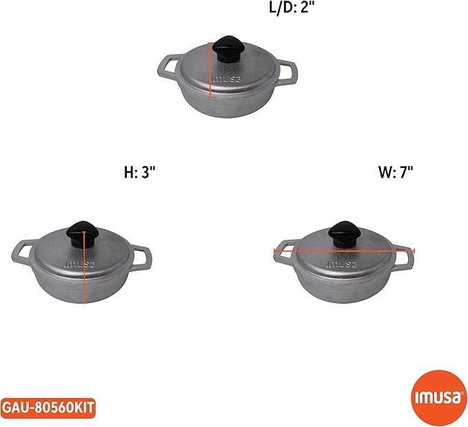 IMUSA (12 PACK) 0.7Qt Traditional Colombian Mini Caldero (Dutch Oven) for Cooking and Serving, 0.7 Quart, Silver (GAU-80560KIT)