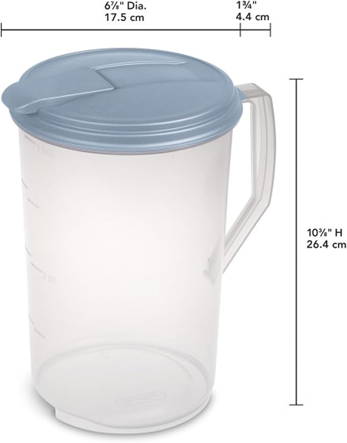 Sterilite 18 Pack 1 Gal Round Pitcher, Drink Dispenser Jug, Flip Tab Lid, Washed Blue