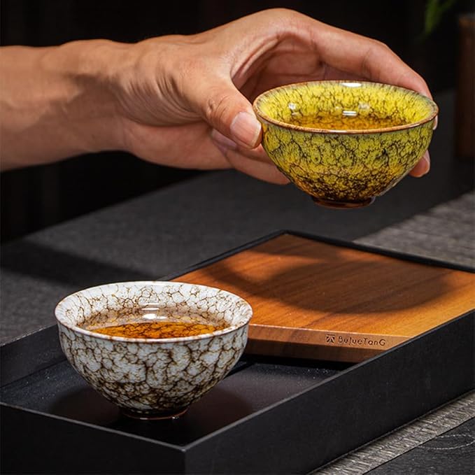 5Pcs Ceramic Tea Cup Set, 4oz Chinese Tea Cups with Designed Gift Box - 5 Stylish Colors