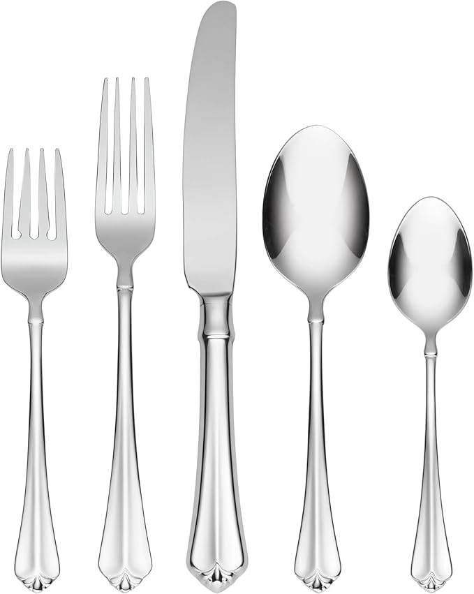 Oneida Silverware Set, Juilliard 20-Piece Fine Flatware Set, Service For 4, 18/10 Stainless Steel, Dishwasher Safe, Knives Spoons And Forks Sets, Home And Kitchen Utensils (Silver, 20 Piece)