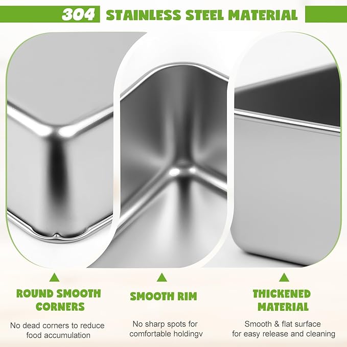 4 Packs 9×5 Inch Loaf Pans for Baking Bread, 304 Stainless Steel Loaf Bread Pan with Parchment Paper Liners, Metal Bakeware for Bread, Meatloaf, Cake & Brownies, Easy Release, Oven & Dishwasher Safe