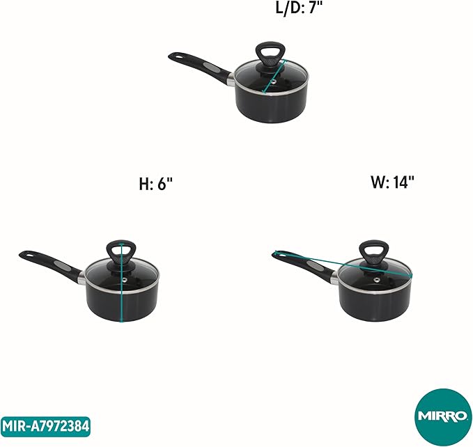 Mirro A79723 Get-A-Grip Aluminum Nonstick Sauce Pan with Glass Lid Cover, 2-Quart, Black