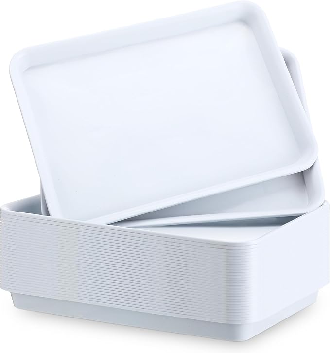 30 Pcs Serving Trays Plastic Serving Tray 12.6 x 9.1 x 1 White Platters Reusable Food Tray Party Trays Movie Night Snack Platters for Christmas Kitchen Cafeteria Veggie Cookies