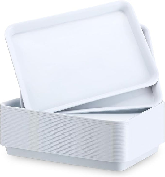 30 Pcs Serving Trays Plastic Serving Tray 12.6 x 9.1 x 1 White Platters Reusable Food Tray Party Trays Movie Night Snack Platters for Christmas Kitchen Cafeteria Veggie Cookies