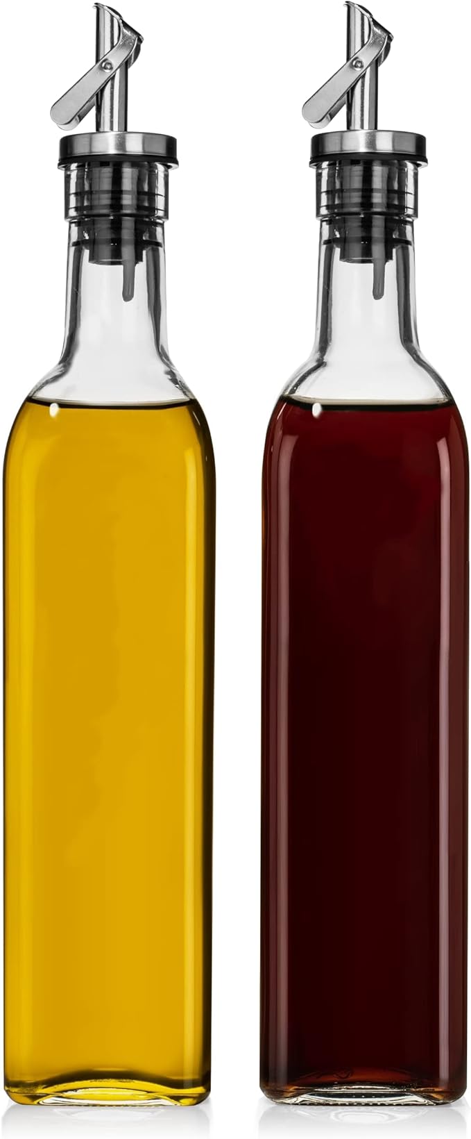 GREENOLIVE Replacement Oil Dispenser Spout for .6” Bottle Opening - Pourer Dimensions 3.25”H x 1.25”L x 1.25”W - Stainless Steel Automatic Closure Keeps Oil Fresh (Set of 2)