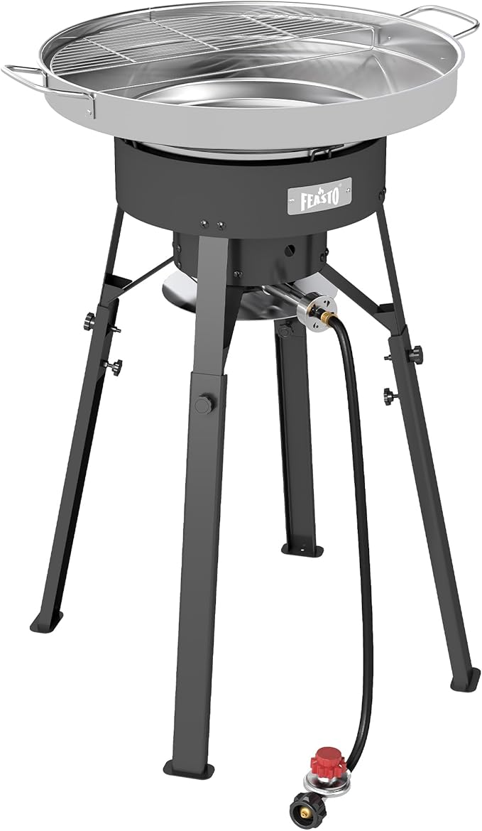 23" Stainless Steel Concave Comal Set, Discada Disc Cooker with 54,000BTU Paella Burner and Adjustable Stand Set, Cazo Para Carnitas Tortillas Stir Fry Wok for Outdoor Cooking, CSA Certified