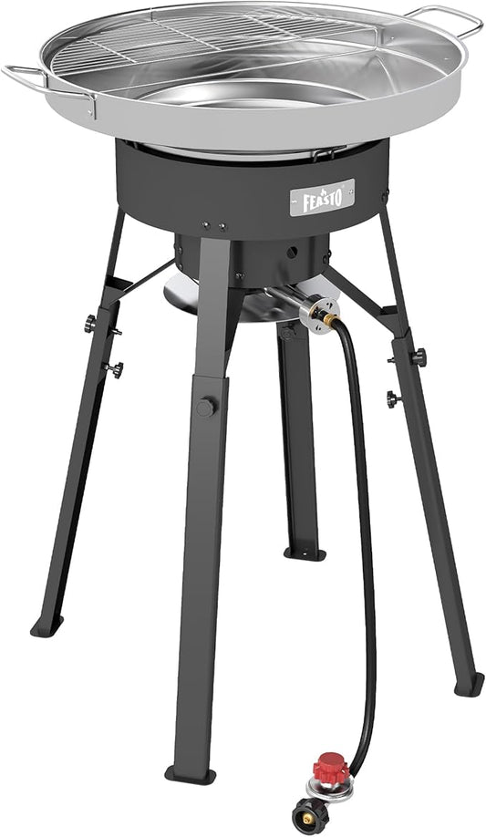 23" Stainless Steel Concave Comal Set, Discada Disc Cooker with 54,000BTU Paella Burner and Adjustable Stand Set, Cazo Para Carnitas Tortillas Stir Fry Wok for Outdoor Cooking, CSA Certified