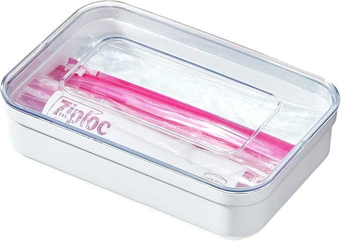 iDesign Recycled Plastic Sandwich Ziplock Bag Holder and Dispenser – 6” L x 9” W x 2.2” H, White/Clear