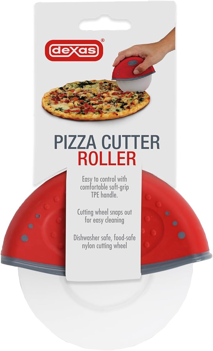 DEXAS One-Handed, Handheld Rolling Pizza Cutter, Red: Effortless Precision with 4-Inch Nylon Wheel for Pizza and More!