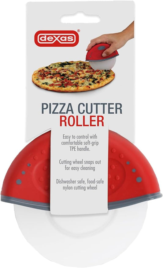 DEXAS One-Handed, Handheld Rolling Pizza Cutter, Red: Effortless Precision with 4-Inch Nylon Wheel for Pizza and More!